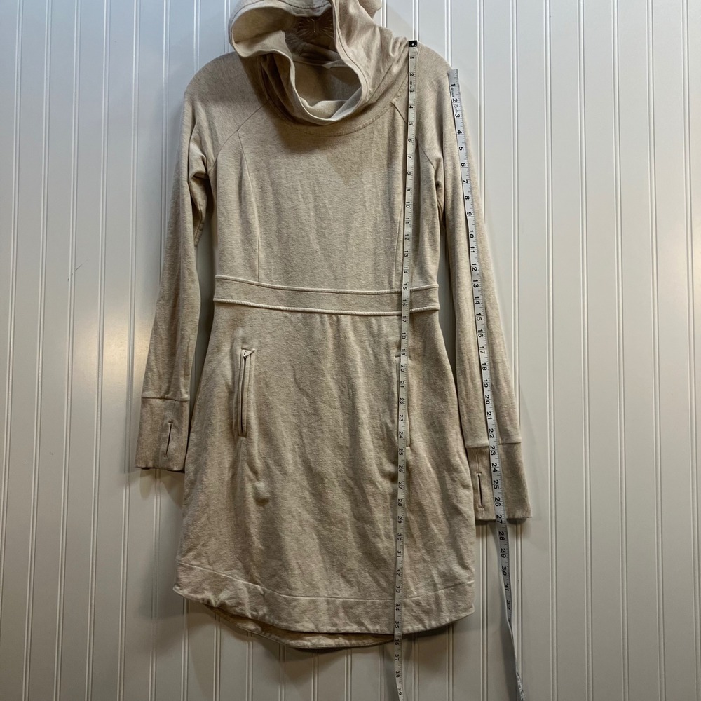 Athleta Power Down Active Hooded Yoga Dress Oatmeal Heather Beige  Thumbhole XS - Picture 10 of 11